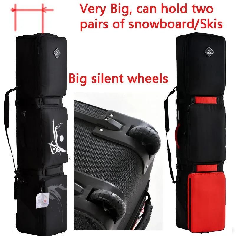 Torbalar uzunluğu 168 +8 cm uzatılabilir cep snowboard / kayak çantası tekerlekler | Büyük kapasite iki set snowboard/kayak A7344 tutabilir