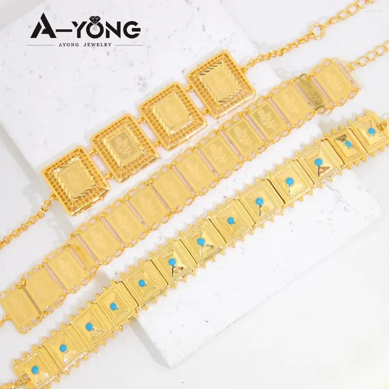 Bracelets de charme Ayong Dubai Gold Couleur pour femmes 18k plaqué arabe mariée mariage fleur bracelets bijoux africains cadeaux