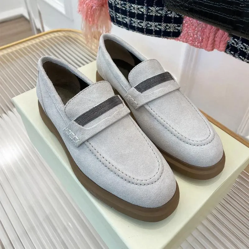 Sıradan Ayakkabı Beden 35-41 Bahar Sonbahar Kadınlar Doğal Çocuk Süet Platform Loafers String Bead Tenis Daireleri Dikiş Kayma Tasarımcı