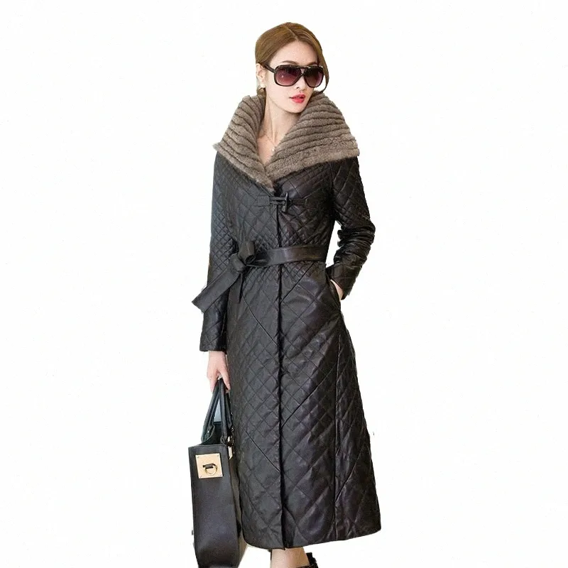 5xl Wysokiej jakości zima żeńska skórzana kurtka Down Fur Futro Płaszcz z kapturem Kobieta Plus w rozmiarze zagęszcza ciepłe płaszcze LG Q3AY#