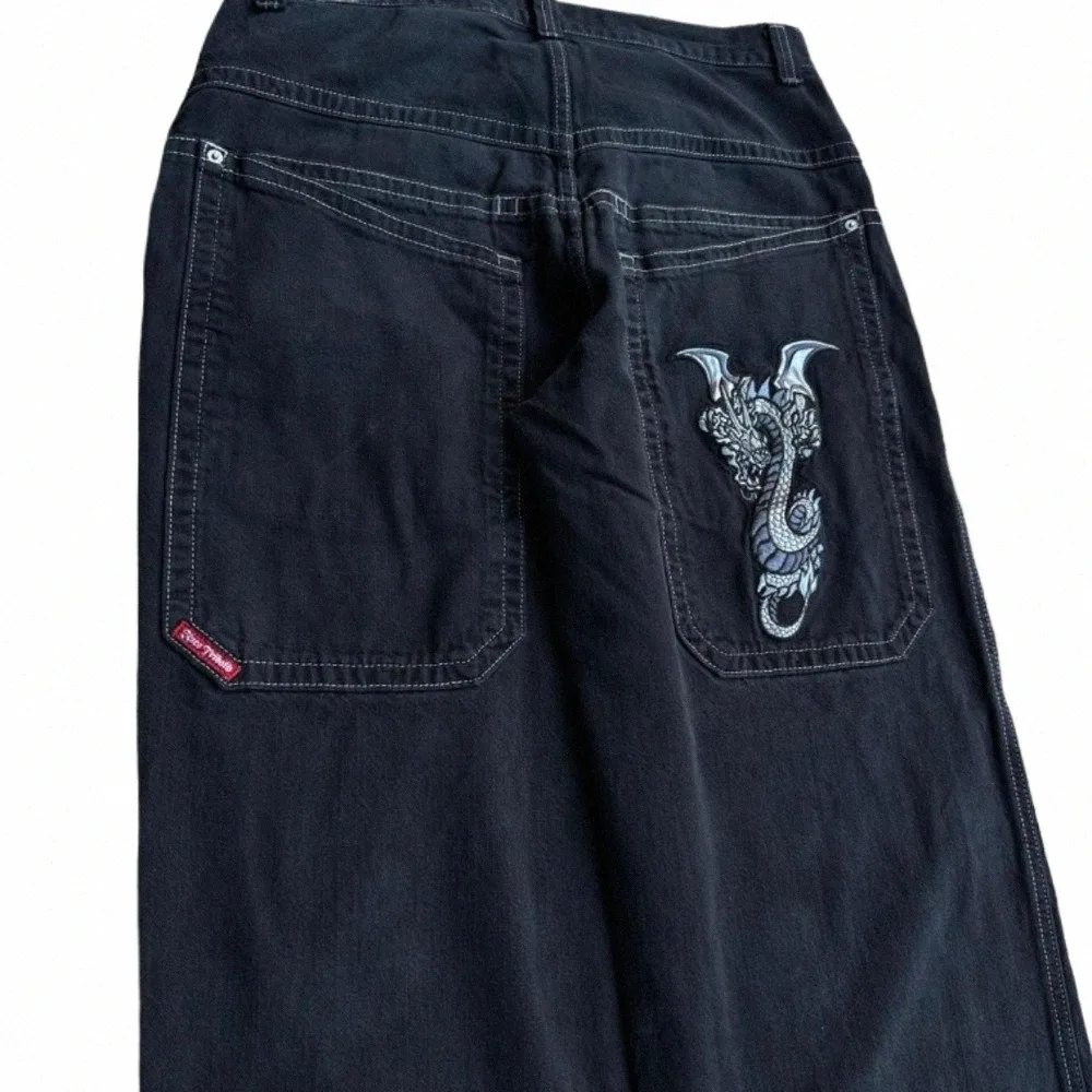 Jnco Jeans Y2K Hommes Hip Hop Carto Graphique Baggy Jeans Rétro Pantalon Noir Nouveau Harajuku Gothique Taille Haute Pantalon Large 205M #