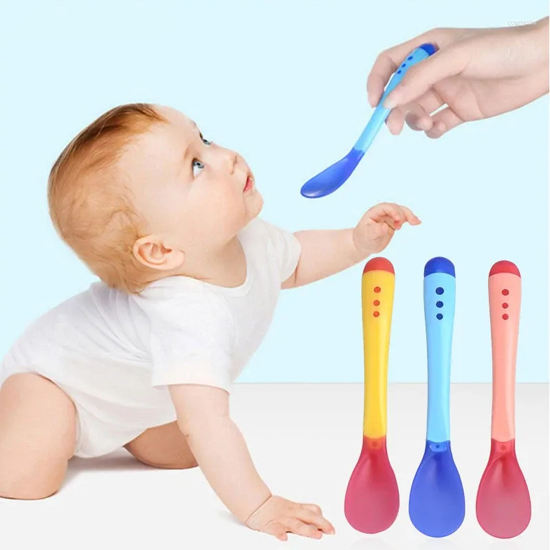 Cuillères à thé cuillère en Silicone pour bébé avec température enfants infantile couleur changeante alimentation manger cuillères de sécurité vaisselle Anti-brûlure