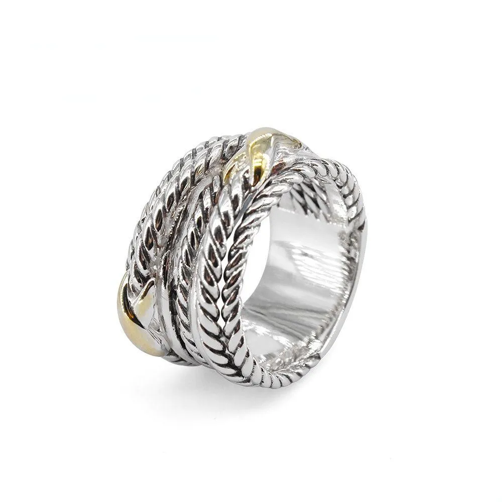 Pierścień Solitaire Solid 925 Sterling Sier Rings for Women Fine Biżuter Pave Diamonds Crossover Double x Christmas Walentynki Day De Dh5p7
