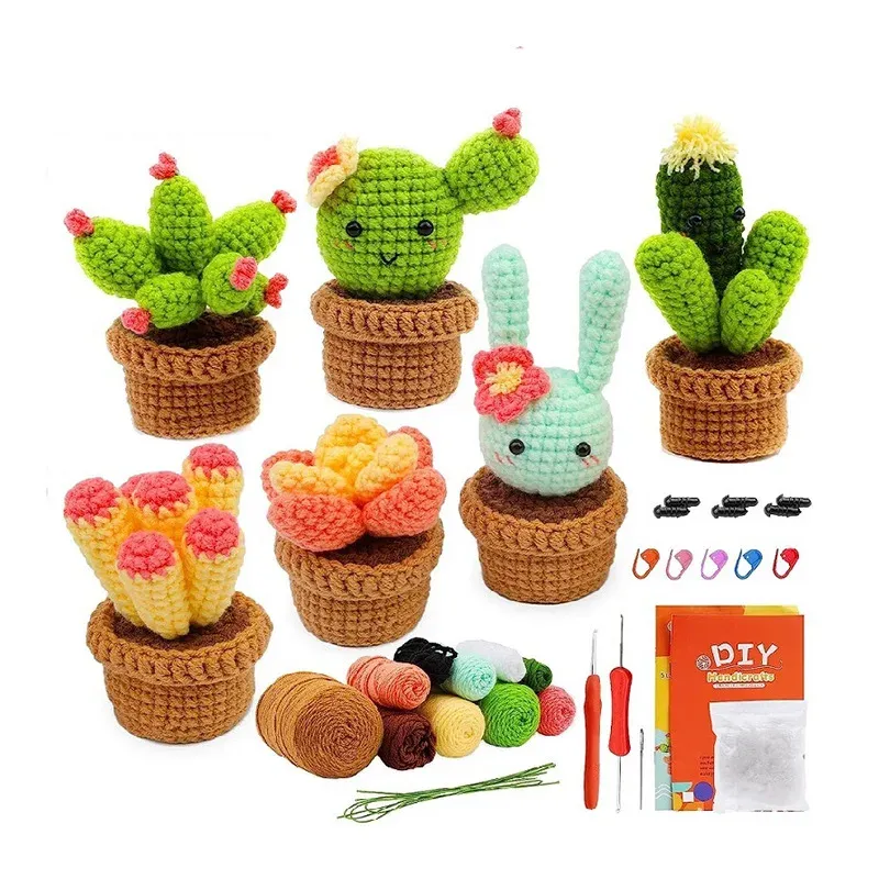 Knitting TLKKUE Cactus Crochet Knitting Tools Kit With Instruction For Knitting And Weaving Unfinished Material Package DIY Handcraft Set