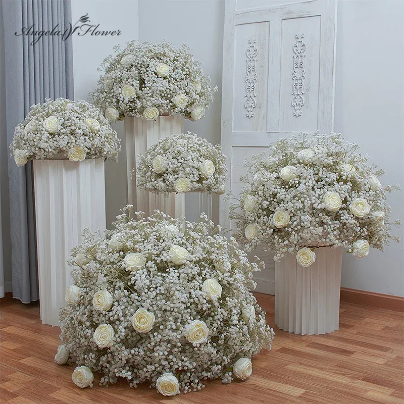 Produkty 40/50/60/70/80 cm Biała oddech Baby Rose Artificial Flower Ball Wedding Table Centerpiece Deco Gypsophila Floral Event Party Prop