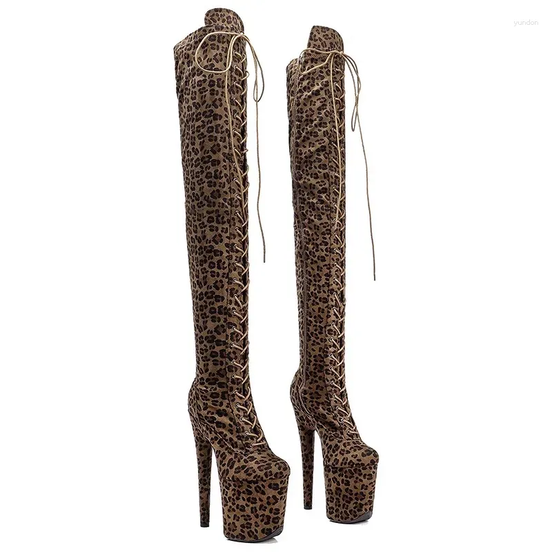 Dance Shoes 20CM/8inches Leopard Suede Upper Modern Sexy Nightclub Pole High Heel Platform Women's Over-the-Knee Boots 310