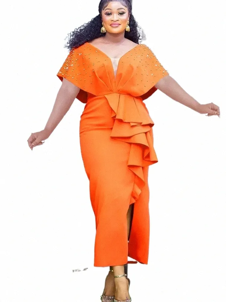 DHgate Elegant V Neck Batwing Sleeve Sheath Dress for Women Evening Occasion Wedding Guest Gowns Summer Plus Size Celebrate Apparel