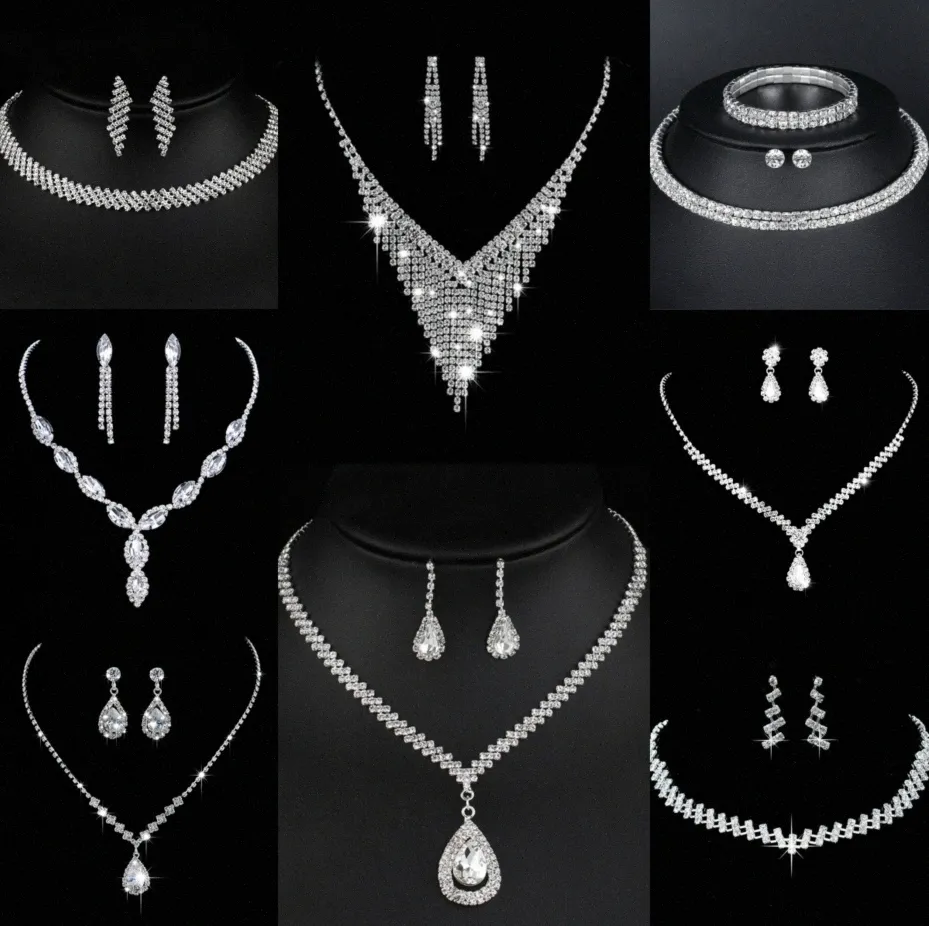 Waardevolle Lab Diamond Sieraden set Sterling Zilveren Bruiloft Ketting Oorbellen Voor Vrouwen Bruids Verlovingssieraden Cadeau v8H9 #