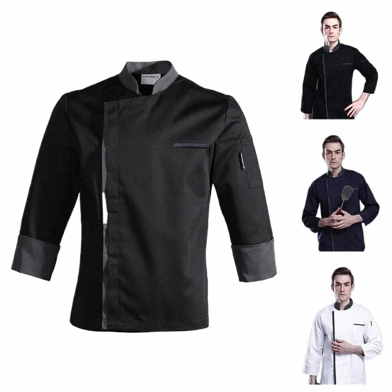 Chef chaqueta hombres mujeres LG manga cocina cocinero abrigo restaurante ropa pastelería panadería camarero uniforme G3jY #