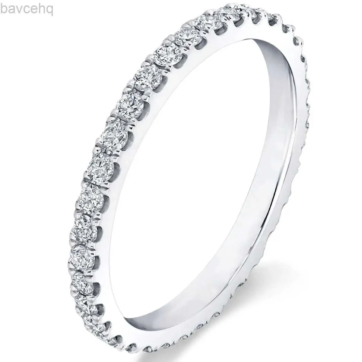 Anéis de casamento DEZO Moissanite Eternity Wedding Band Brilhante Rodada 2mm D Cor Anéis de empilhamento para mulheres 925 joias de prata esterlina 24329