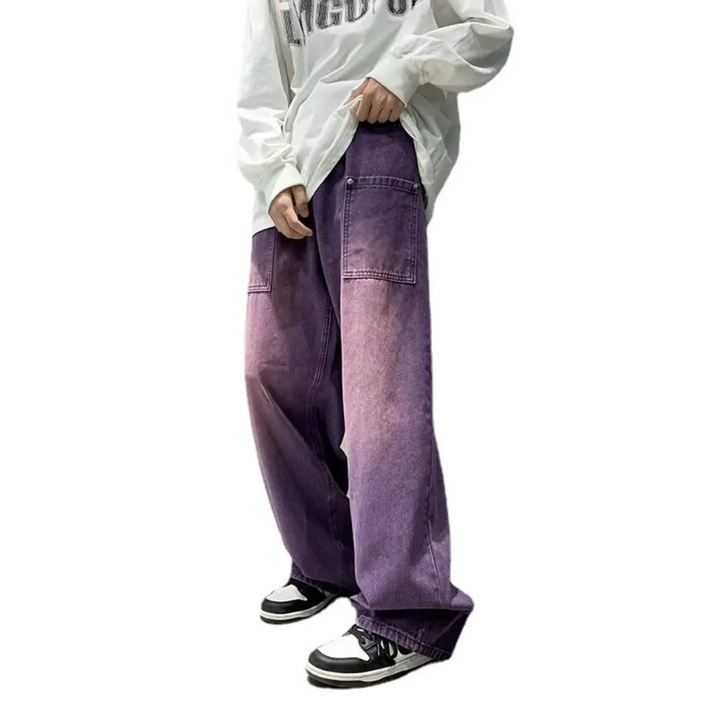 Purple Wide Leg Jeans Men - Y2K Hip Hop Denim, Vintage