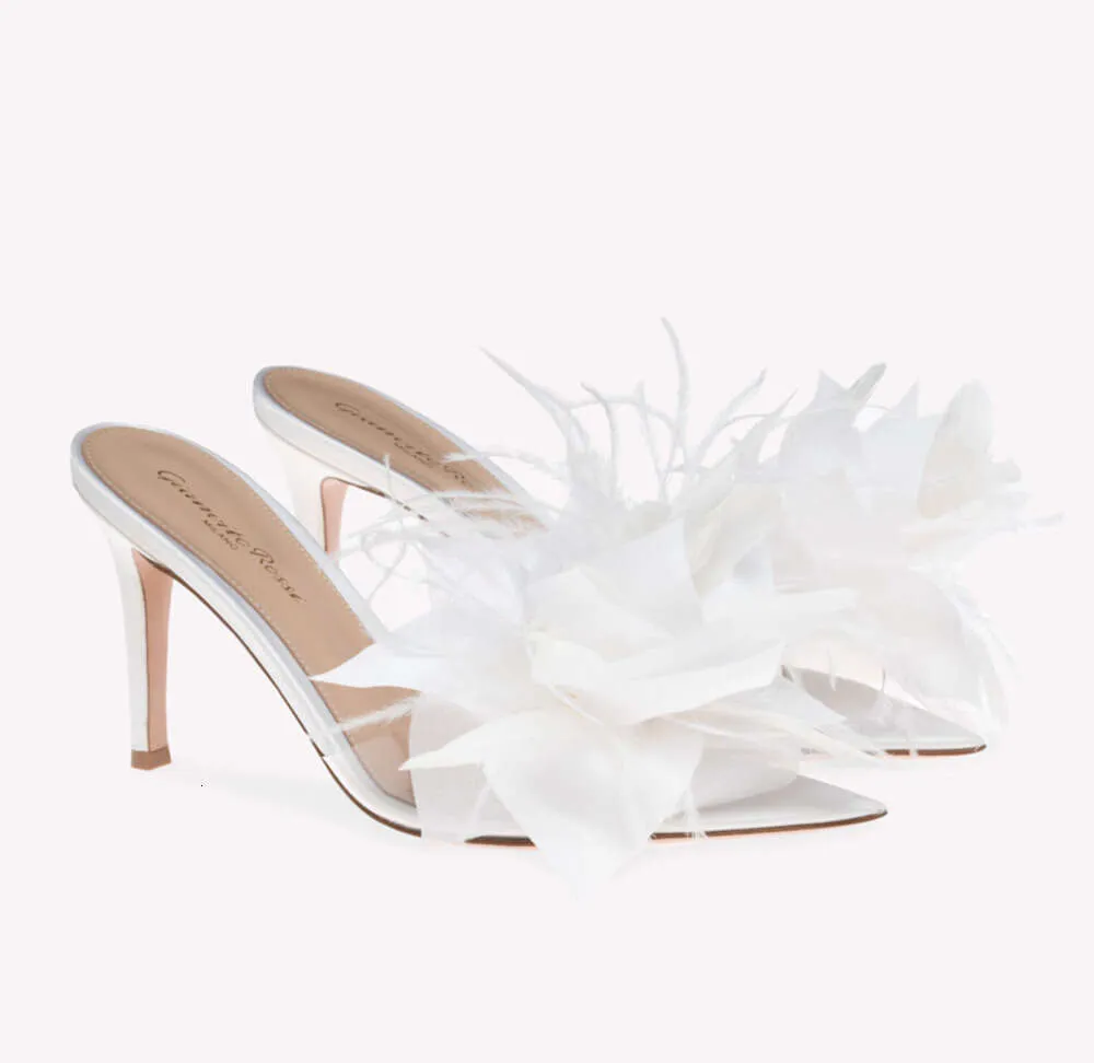 Pantoufles d'été transparentes à talons hauts et bout ouvert, demi-remorque à fleurs blanches, nouveau Style gweds