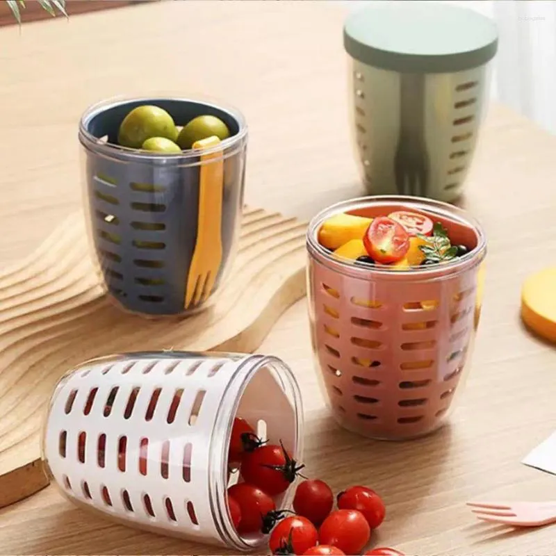 Tasses soucoupes égouttables, tasse à fruits Portable avec compartiments de vidange, salade anti-fuite en déplacement, boîte de grande capacité