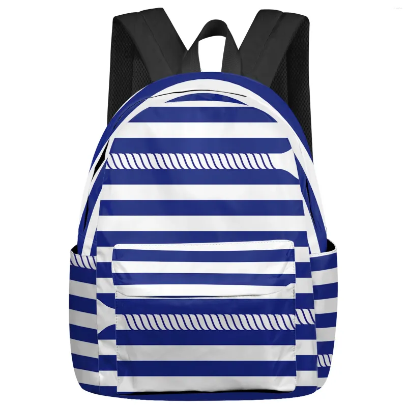 Backpack Anchor Rope Blue Stripe Women Man Backpacks Waterproof Travel School For Student Boys Girls Laptop Book Pack Mochilas