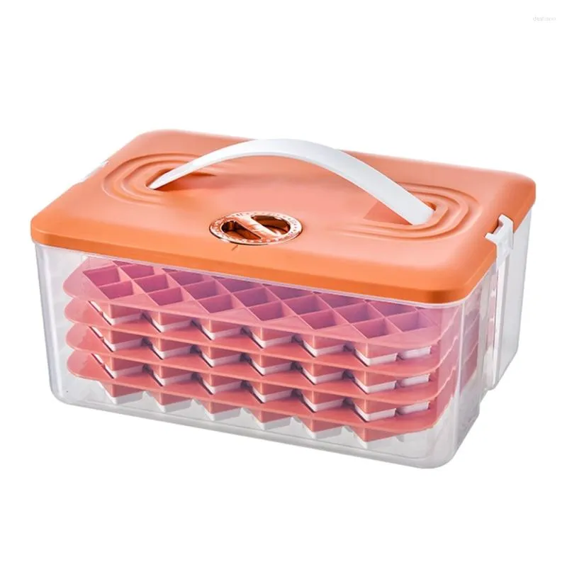 Baking Moulds Press Type Ice-Cube Maker Silicone Ice Tray Making Mold Storage Box Lid Trays Bar Kitchen Square Cubic Container Orange