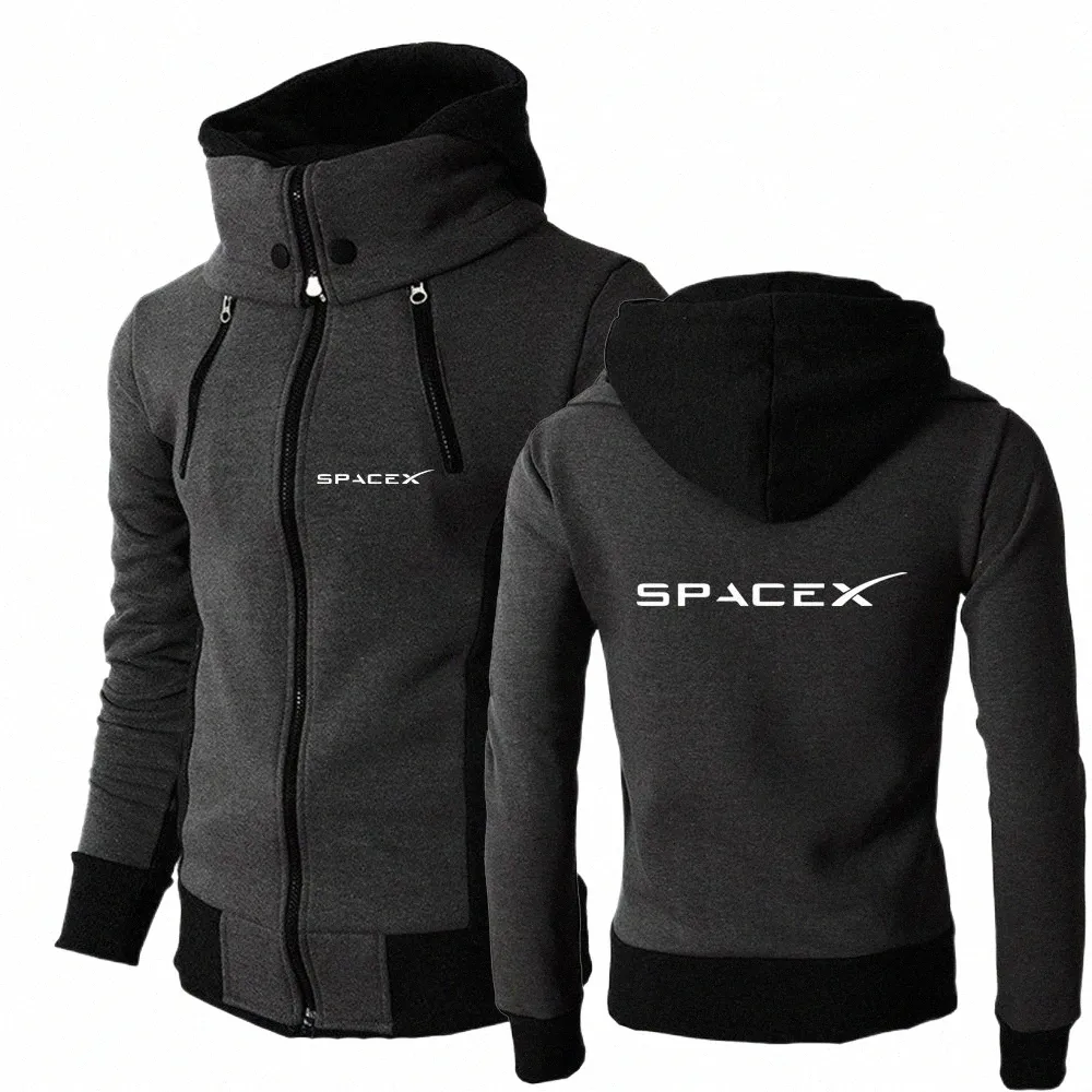 SpaceX Space X LOGO 2021 Herrarna Nya hösten Winter Printing Jackets WR Windproof Double Zipper Hoodies Design Turtleneck Coats T2U8#