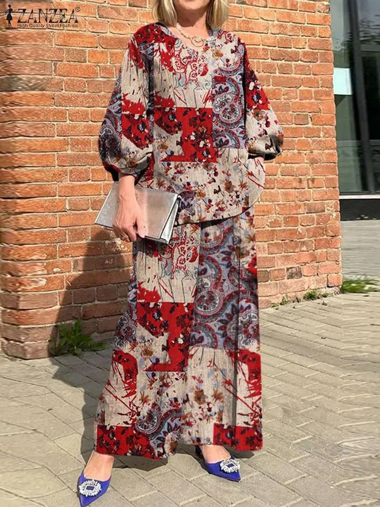 Tallas Grandes ZANZEA Conjuntos A Juego Bohemios Casual Impreso 2 Piezas Trajes 2023 Mujeres 3 4 Manga Tops Chandal Otono Conjuntos De Pantalon De Pierna Ancha I37f De 9 16 DHgate