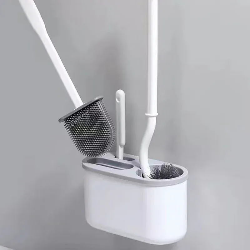 Fırçalar 3 Arada 1 Beyaz Tuvalet Fırça Silikon Duvar Monte Raf TPR Naylon Detaylı Temizlik Fırça Boşluğu Temizleyici WC Banyo Banyo Aksesuarları