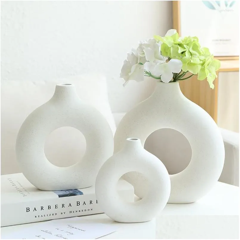 Vases Nordique Vase en céramique esthétique chambre décor beignets fleur maison salon décoration accessoires intérieur bureau livraison directe jardin Dh5Pz