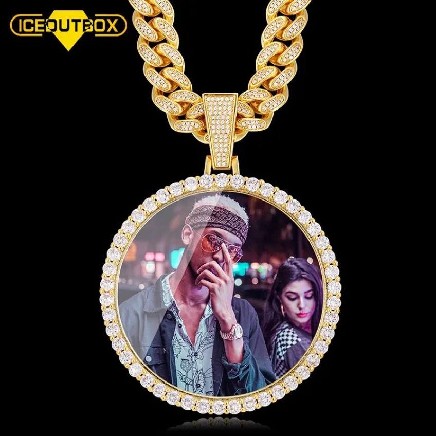 Nouveau surdimensionné grand rond personnalisé photo pendentif collier personnalité hommes Hip Hop bijoux exagération Rap Style cubique zirconi232v