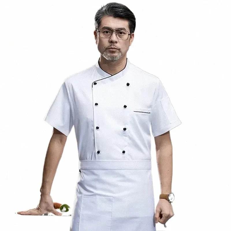 Köksarbete uniformer andningsbara sushi kostymer kock servitör enhetlig kort ärm catering mat service hotell matlagning jacka w9mx#