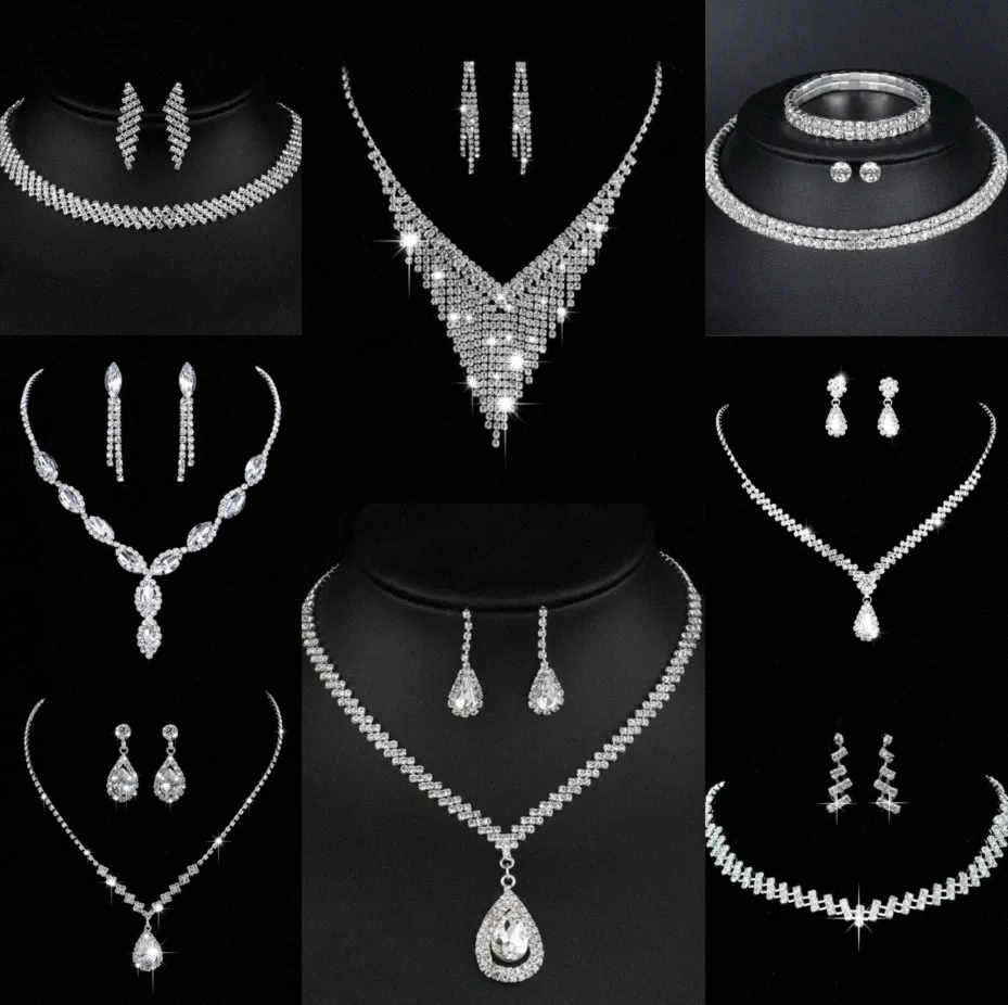 Ensemble de bijoux en diamant de laboratoire précieux, collier et boucles d'oreilles en argent Sterling pour femmes, bijoux de fiançailles, cadeau N8s9 #