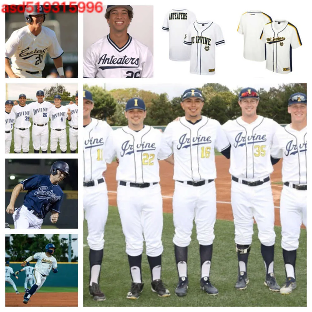 California-Irvine 18 Finnegan Wall 27 Jacob King 22 Cameron Wheeler 42 Maillot de baseball Tanner Brooks 21 Cooper Robinson 33 Max Martin 44 Nick Rincover cousu sur mesure