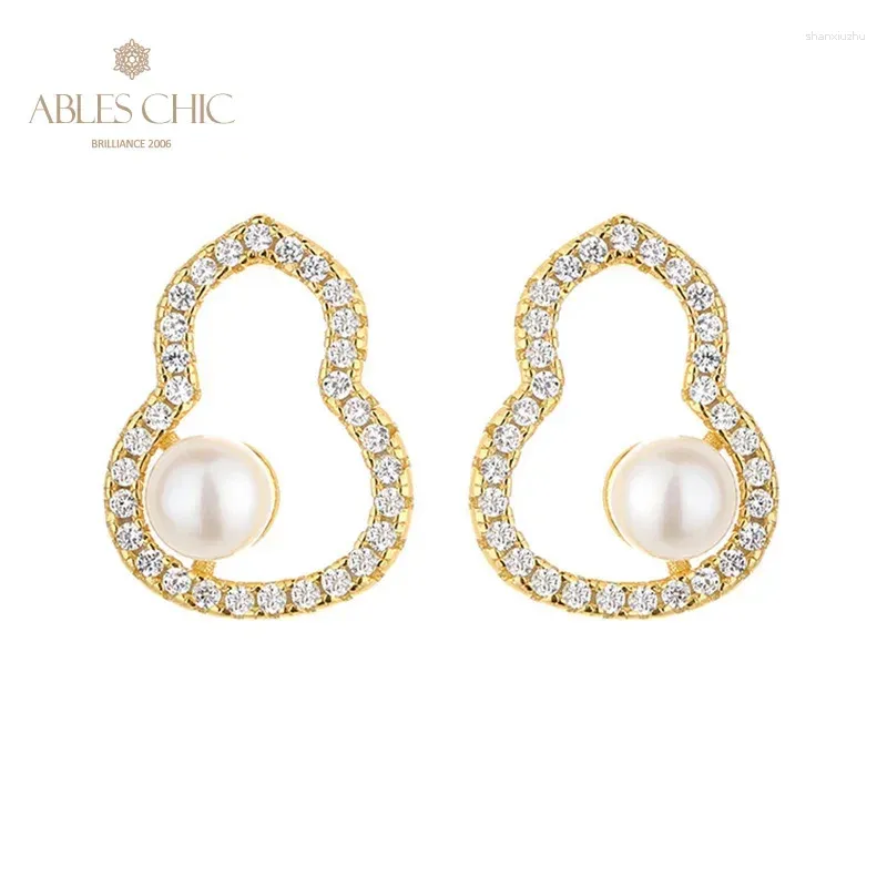 Studörhängen AC Freshwater Pearls 4-4,5 mm och CZ Accent Gourd Studs 18K Gold Tone Solid 925 Silver Paled PE1016