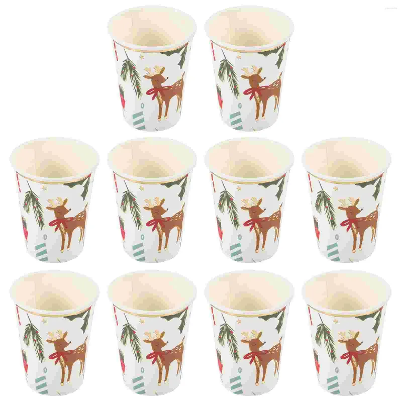 Disposable Cups Straws 10 Pcs Christmas Party Cup Children's Theme Tableware Paper Water Container Mugs Holder For Drinking Cutlery