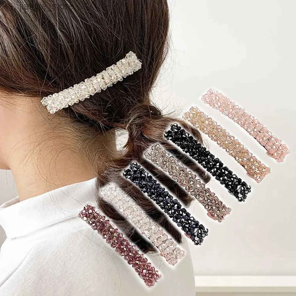 Haarclips Elegante en glanzende kristallen veerhaarclip met Franse stijl antislip Strass bloem paardenstaartframe voor dameshaarclip Y240329