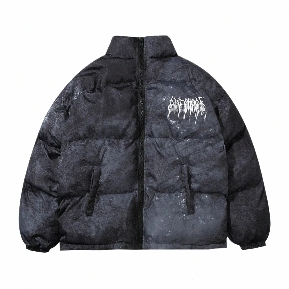 Veste Goth Cott rétro avec lettres imprimées, fermeture éclair, col roulé, manteaux d'hiver surdimensionnés, Streetwear Hip Hop N04A #