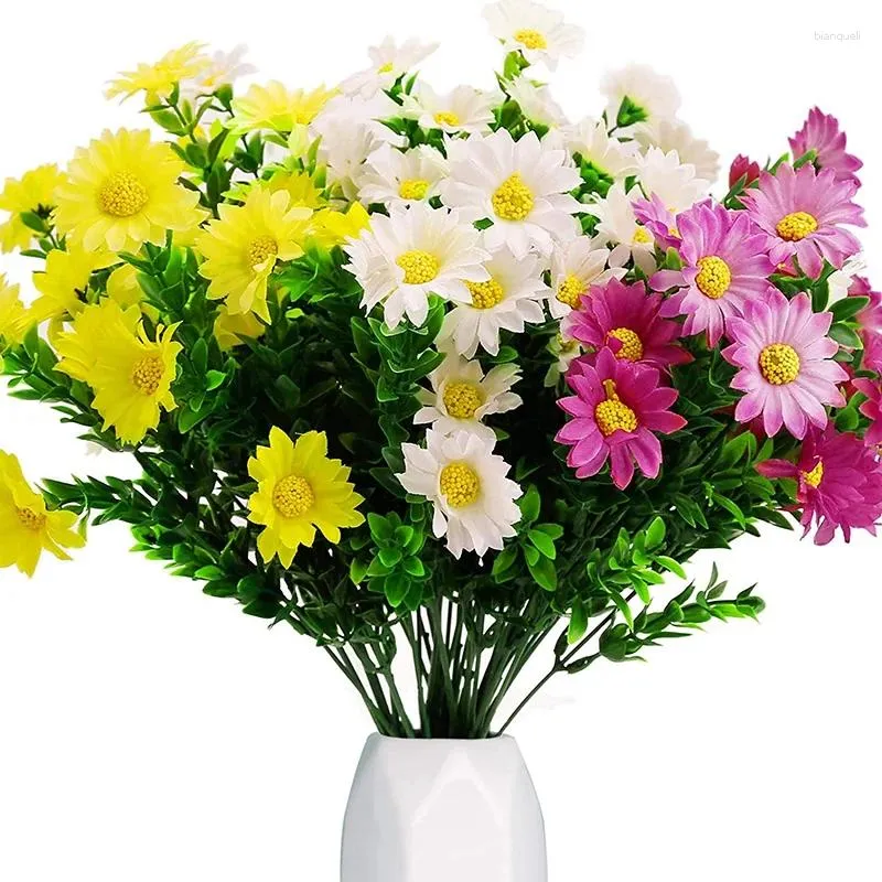 Dekorativa blommor SV-10-buntar Daisies Artificial Fake Colorful Daisy Plant UV Resistant Greenery Buskar Växter för inomhus utomhus