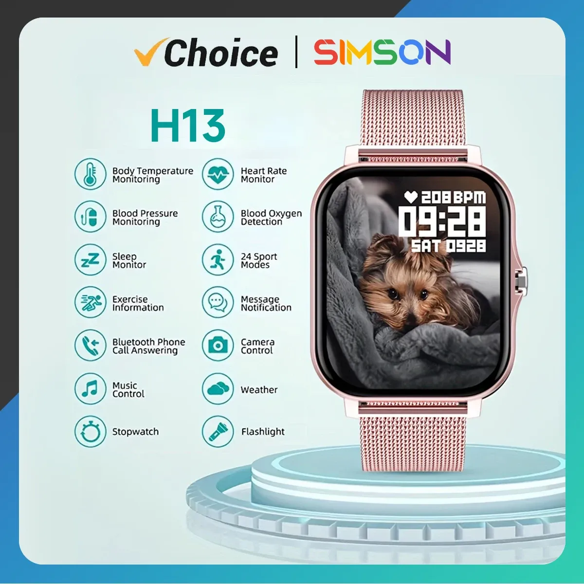 H13 Smartwatch Android Phone 1.69 "Color Screen Full Touch DIAL DIAL SMART Watch Women Bluetooth Call Smart Watch Men