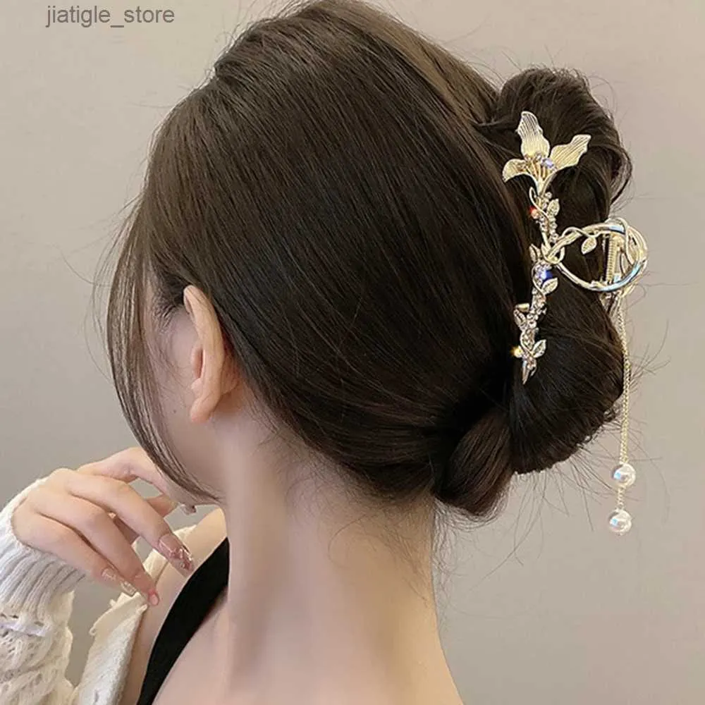 Pinces à cheveux Haimeikang chaîne gland épingle à cheveux griffes de crabe filles mode strass luxe pinces à cheveux outils de coiffure porte-queue de cheval accessoires Y240329