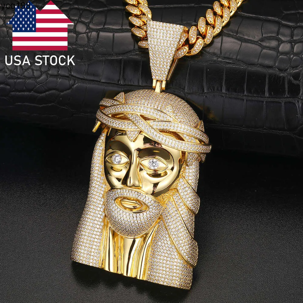 Bijoux Hip Hop en laiton plaqué or 18 carats, Micro pavé Aaaaa Cz diamant glacé, pendentif jésus de grande taille, livraison directe aux états-unis