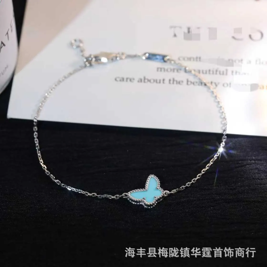 Merk charme van klaver blauw turquoise witte fritillaria vergulde 18k rose goud vlinderarmband live uitzending sieraden met logo