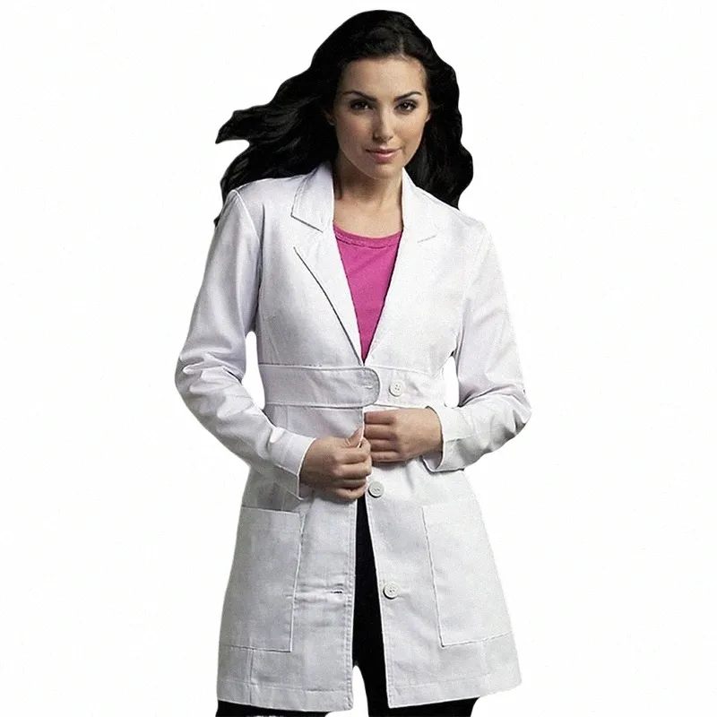 Viaoli Damenbekleidung Scrubs Uniform Mantel Weiß Scrub Kleidung LG-Ärmel Arbeitsuniformen Spa Uniform Sal Slim Frt Gürtel W0Cs #