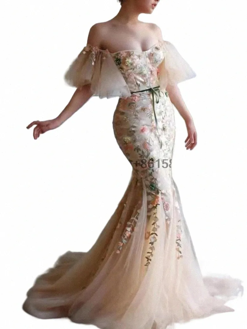 champagne Off-Shoulder Mermaid/Trumpet Women Prom Gowns/Formal Evening Dres/Bridal Engagement Wedding Party Free Ship u8mf#