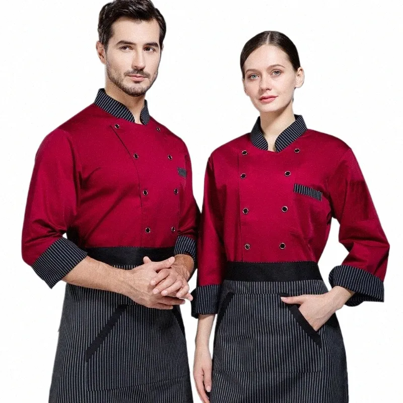 Veste de chef à manches courtes, noir et blanc, pour hommes et femmes, manteau de cuisine, unisexe, uniforme de serveur de restaurant, G5mU #