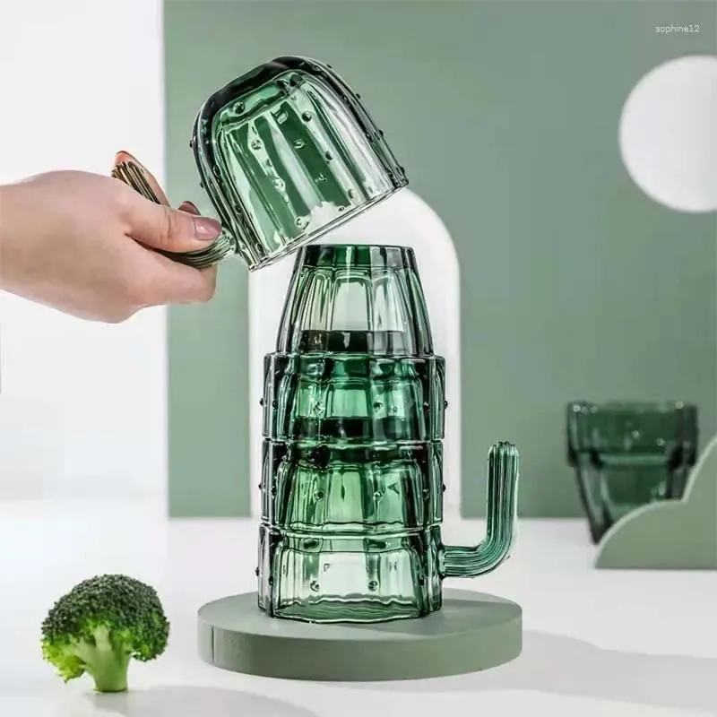 Weingläser, 240 ml, 4 Stück, kreatives Glas, Kaktus, Kaffee, transparentes Wasser, Bürozubehör