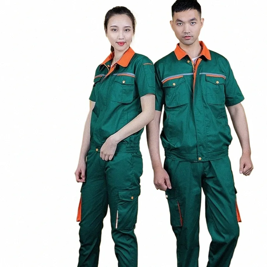 Combinaisons de travail à manches courtes Vêtements de travail d'été pour hommes Uniformes d'atelier d'usine Vêtements de travail verts Multi poches Costumes y6CZ #