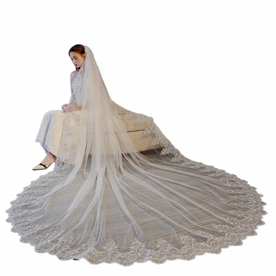 wholesale Paillettes dentelle cathédrale voiles de mariage avec peigne accessoires de mariage sexy Velo de novia mariée voiles de mariée p0Rw #