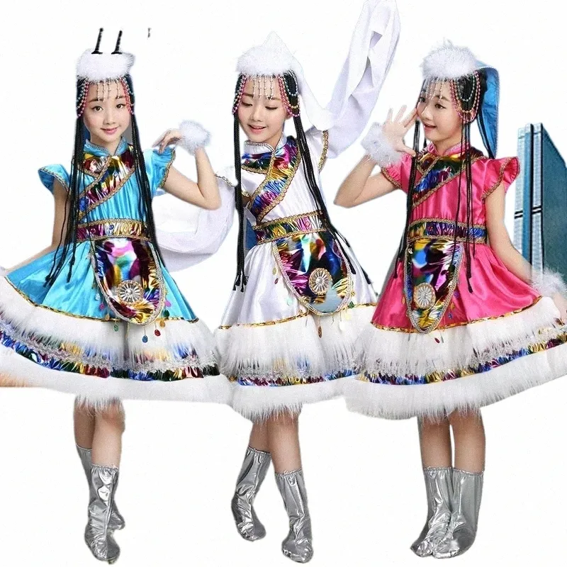 children's s Tibetan dance performance clothing for girls in kindergarten catwalk clothing color dance performances costs B0AS#