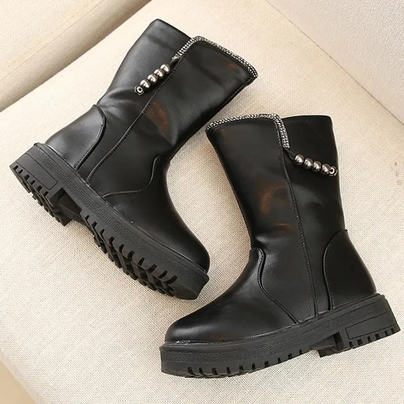 Stiefel Herbst Winter Kleinkind Kleinkind Kinder Baby Mädchen Mode Leder Perle Prinzessin Schuhe Weiche Sohle Warme Botas