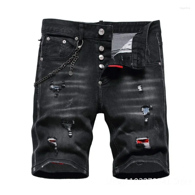 Jeans pour hommes Hommes Black Denim Shorts Summer Male Trous Haute Qualité Stretch Fit Ripped Taille 44