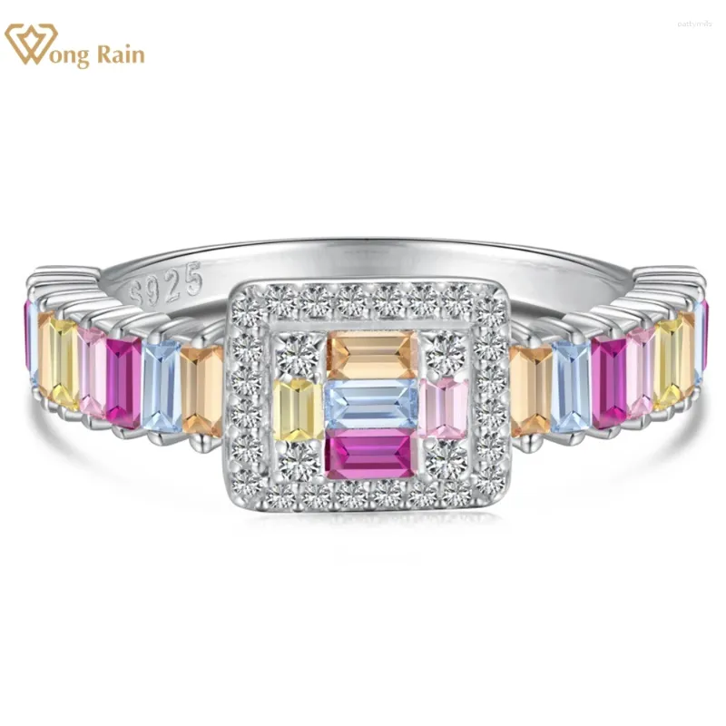 Bagues de cluster Wong Rain 925 Sterling Silver Coloré Lab Sapphire Gemstone Row Ring pour les femmes de mariage Fine Bijoux