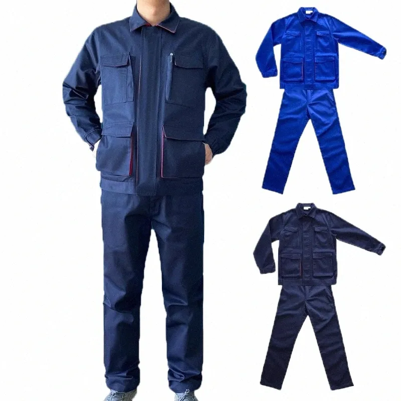 Conjunto de ropa de trabajo con bolsillos múltiples para hombres, resistente al desgaste, taller, almacén, uniformes de trabajo, reparador, monos mecánicos, C2yw #