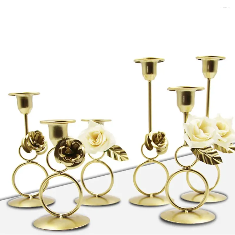 Candle Holders Nordic Rose Candlestick Metal Iron Crafts Wedding Candelabrum Flowers Ring Wax Stand Dining Table Center Piece Decoration