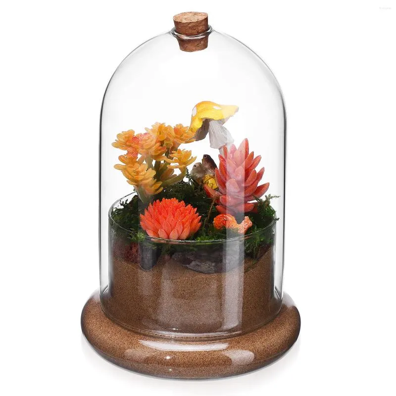 Vases Micro paysage mousse couverture maison Accents décor Terrarium conteneur verre dôme pour plantes avec trou bureau Decore