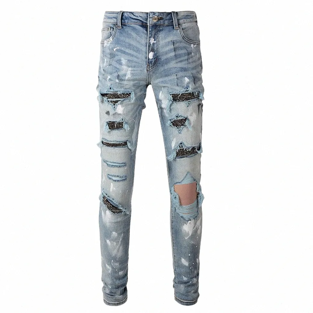 Plus Größe Männer Sexy Cut Out Jeans Fi Pailletten Denim Hosen Herren Casual Pantal 2023 Amerika Europa Heavymetal Demin Hosen S8Rx #